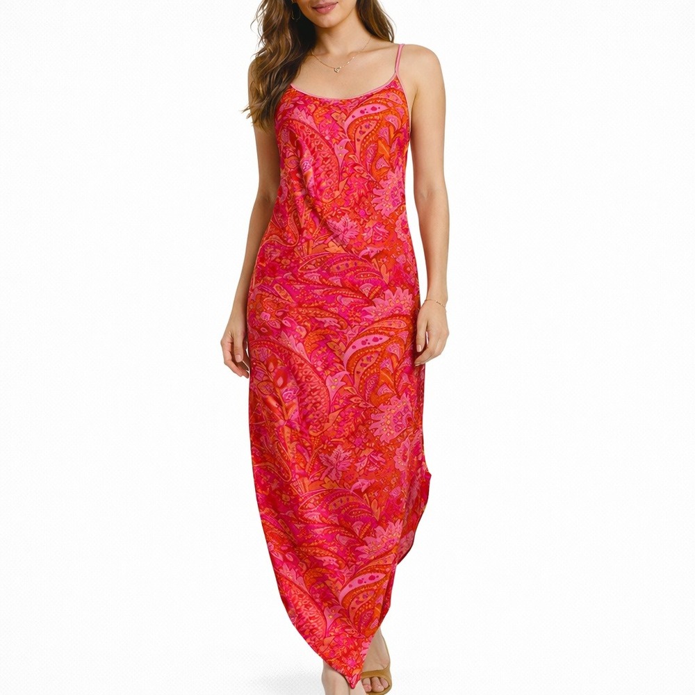 Vtg MODA Made in India Parsley Print Midi Dress. Size 4